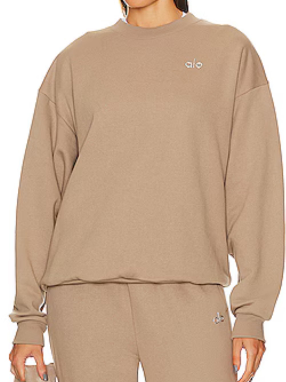 alo - Accolade Crew Neck Pullover In Gravel In Large Oversized